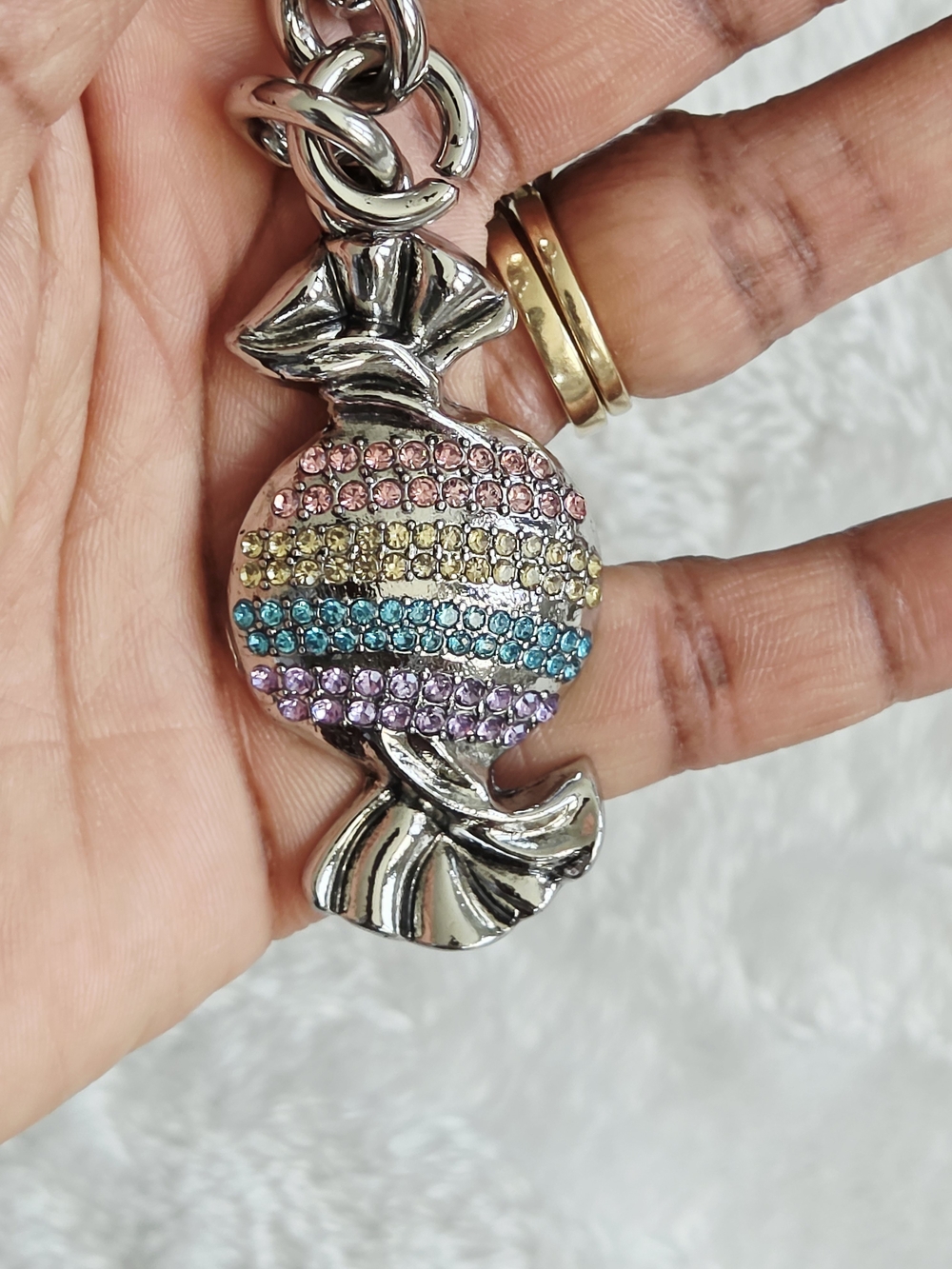 C Logo Silver Candy Keychain - Multicolor Rhinestones Bag Charm - Picture 4 of 5